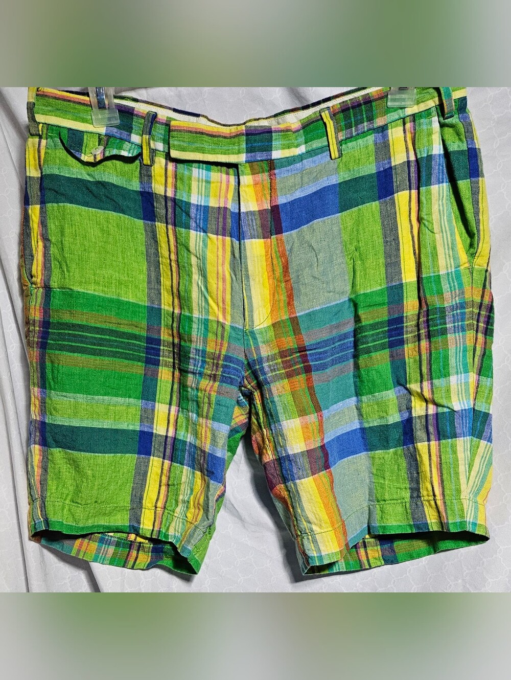 Polo Ralph Lauren Men's 35 Classic Linen Madras Shorts Plaid Colorful Pony (Rrf)
